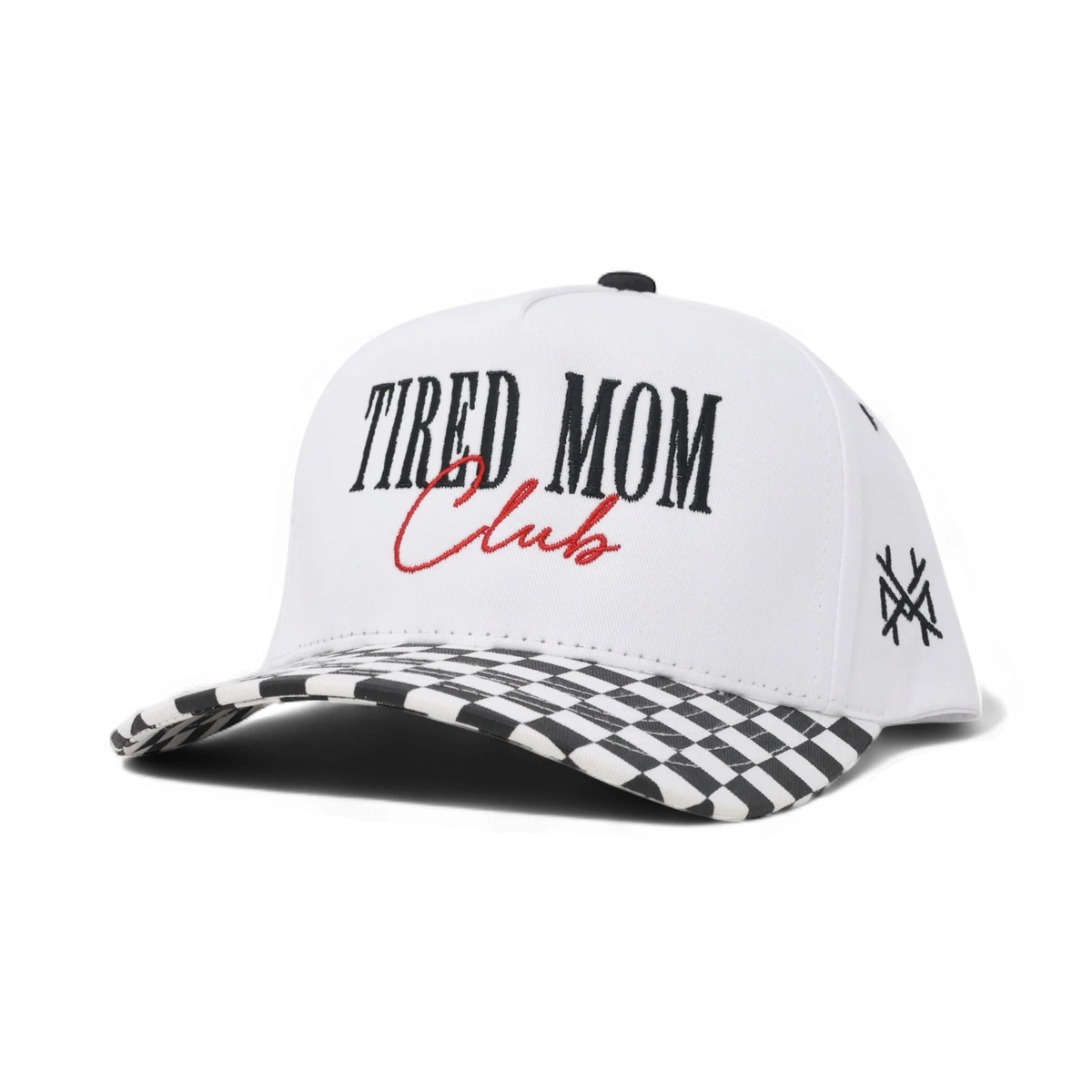Tired Mom Club Funny Embroidered Hat in Retro Checkered Black/White – Ivy + Cloth