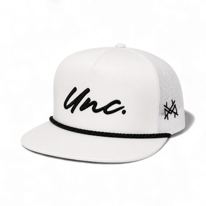 Unc Funny Embroidered Snapback Hat in Flat Bill White with Black Rope – Ivy + Cloth