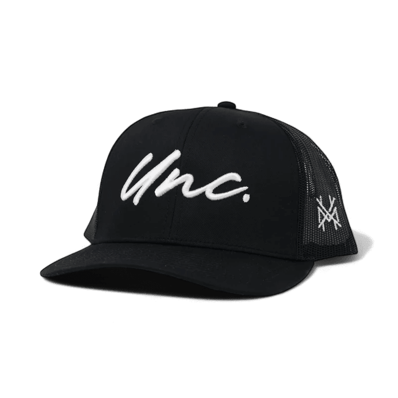 Unc Funny Embroidered Snapback Hat in Trucker Black with White Stitch – Ivy + Cloth