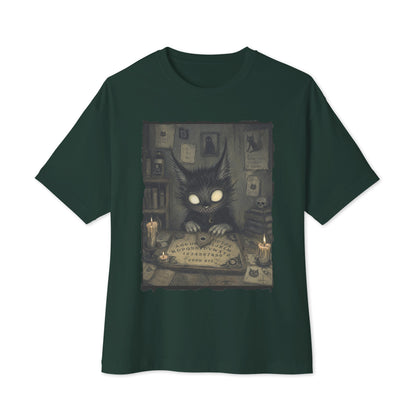 Forest oversized boxy tee with the 'Free Readings' goth graphic: a wide-eyed black cat creature at a Ouija board surrounded by candles