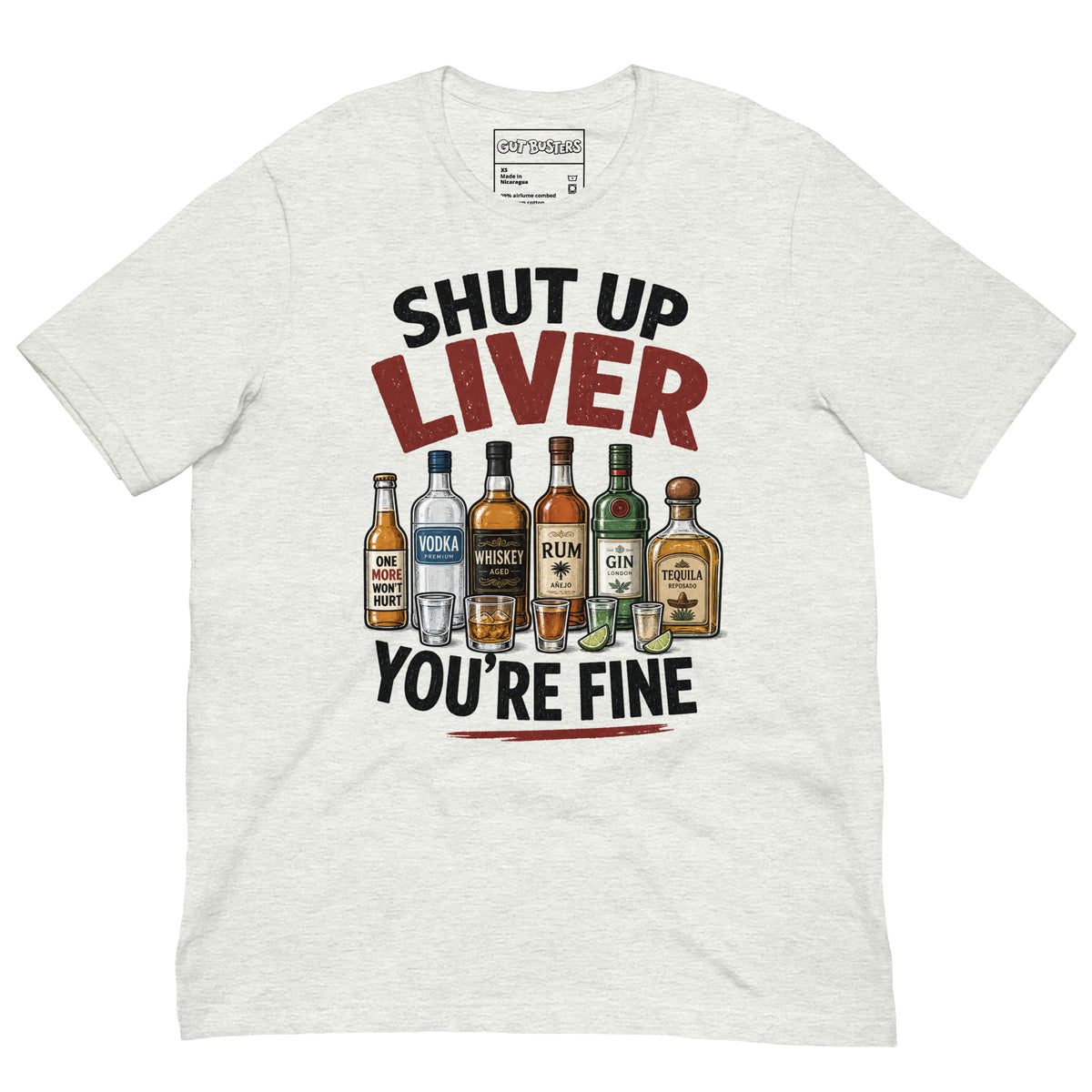 Funny "My Drinking Shirt" graphic printed on an ash unisex tee, front view