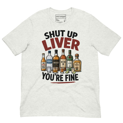 Funny "My Drinking Shirt" graphic printed on an ash unisex tee, front view