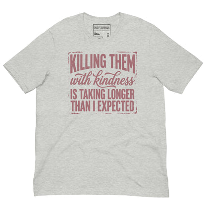 Funny "This Is Taking Way To Long" graphic printed on an athletic heather unisex tee, front view
