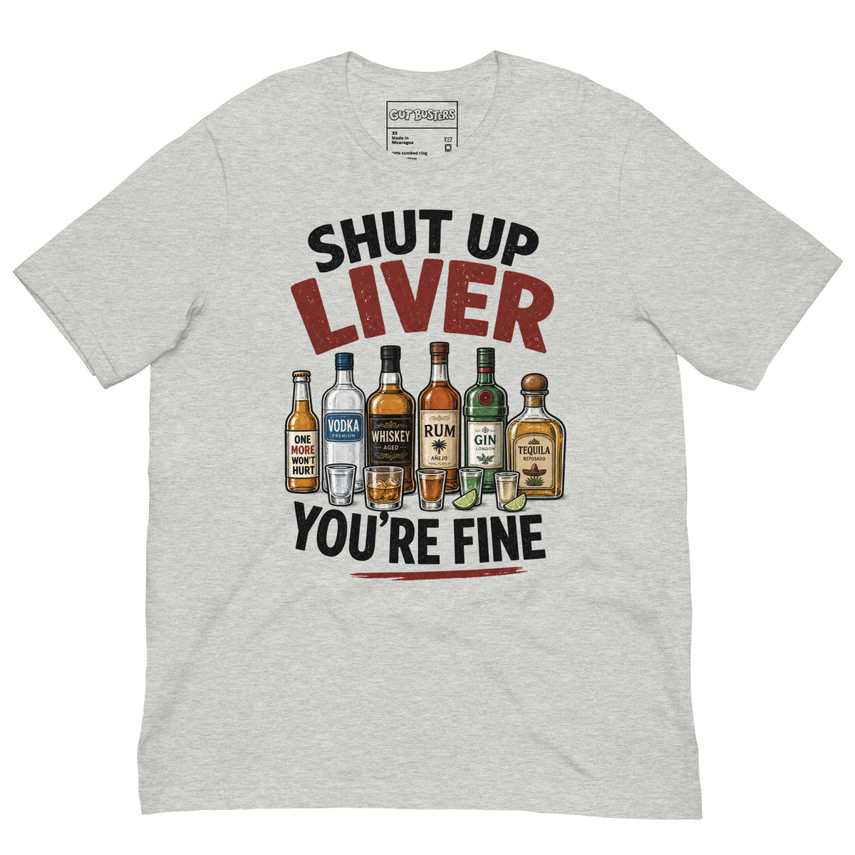 Funny "My Drinking Shirt" graphic printed on an athletic heather unisex tee, front view