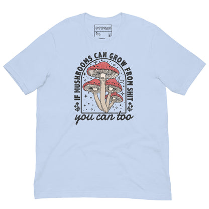 Funny "You Can Grow Too" graphic printed on a baby blue unisex tee, front view