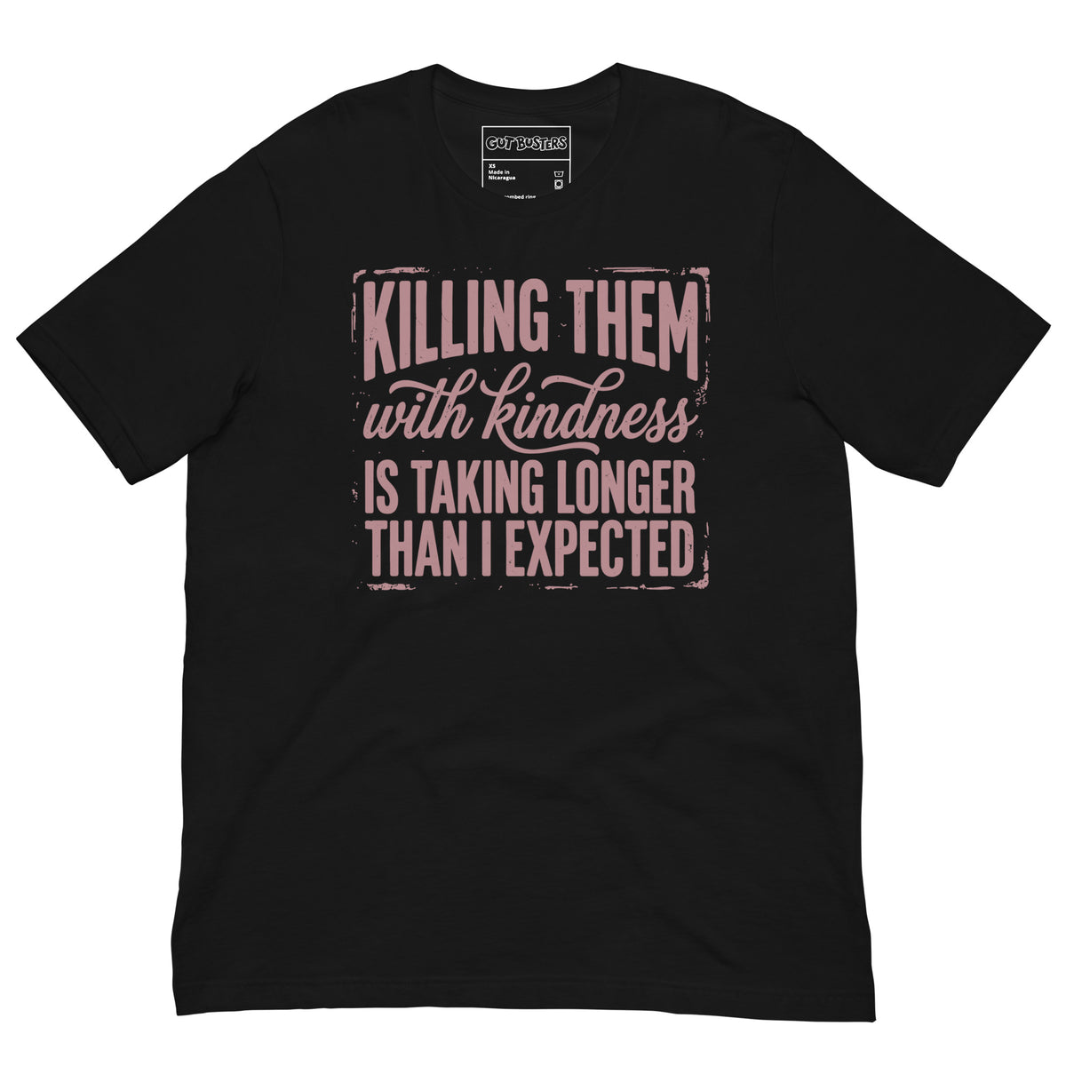 Funny "This Is Taking Way To Long" graphic printed on a black unisex tee, front view