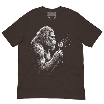 Funny "Bigfoots The Soft Giant" graphic printed on a brown unisex tee, front view