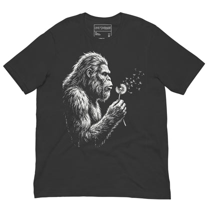 Funny "Bigfoots The Soft Giant" graphic printed on a dark grey unisex tee, front view