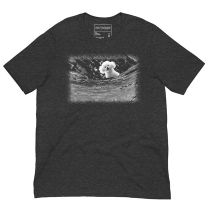 Funny "Darla Bichon Frise AKA Precious" graphic printed on a dark grey heather unisex tee, front view