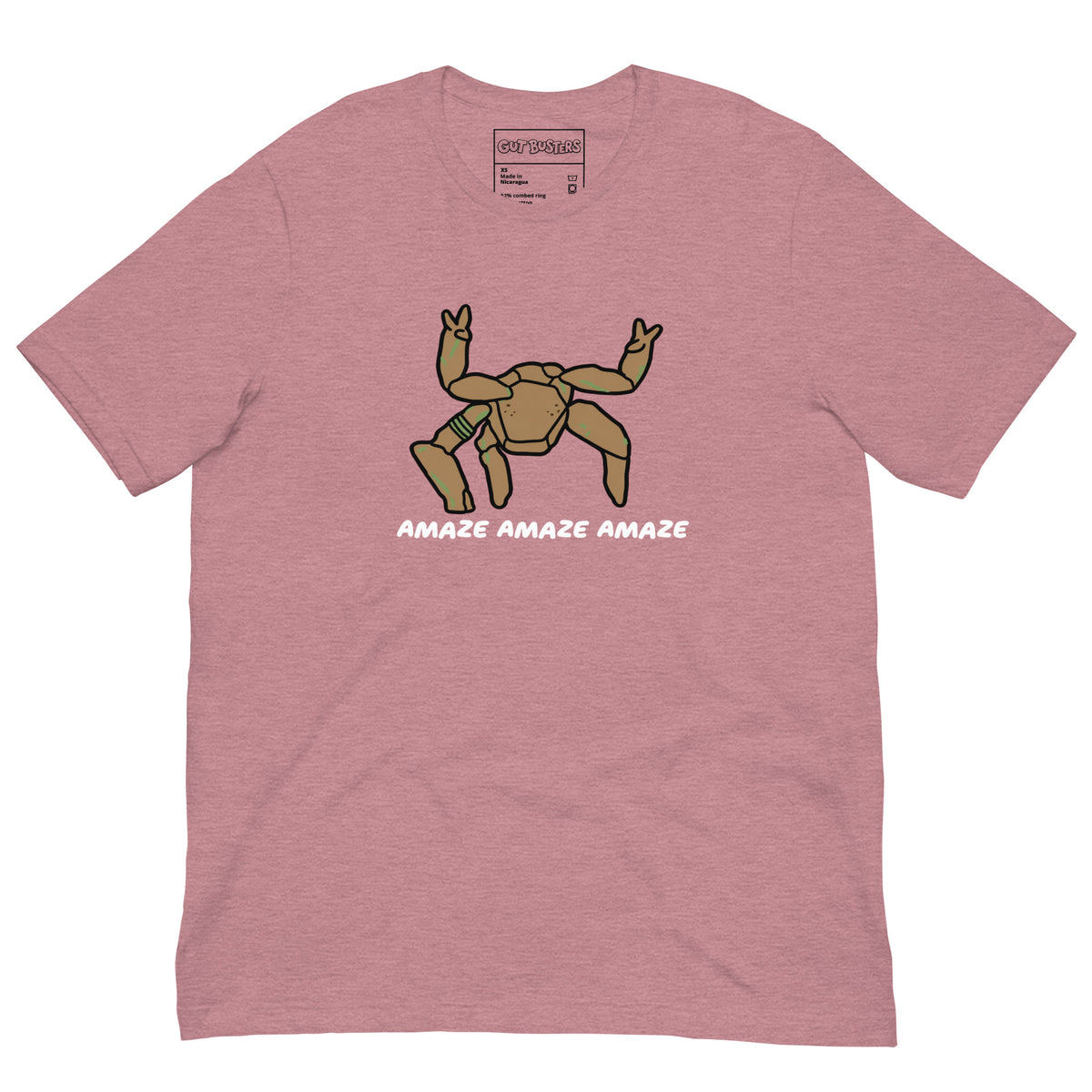Funny "Rocky The Alien" graphic printed on a heather orchid unisex tee, front view
