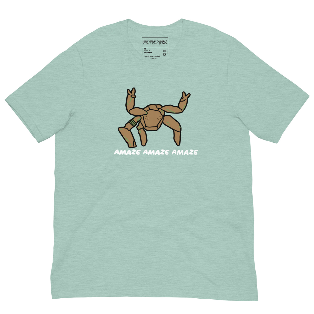 Funny "Rocky The Alien" graphic printed on a heather prism dusty blue unisex tee, front view