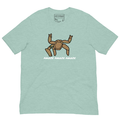 Funny "Rocky The Alien" graphic printed on a heather prism dusty blue unisex tee, front view