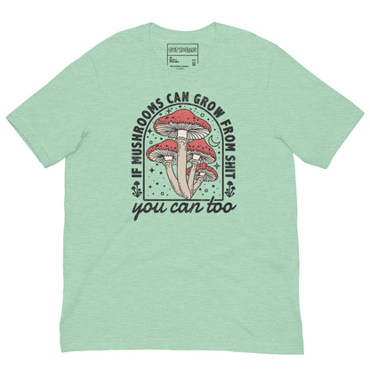Funny "You Can Grow Too" graphic printed on a heather prism mint unisex tee, front view