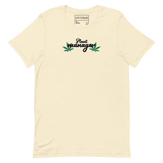 Funny "I Have A Job! I'm A Plant Manager" graphic printed on a natural unisex tee, front view
