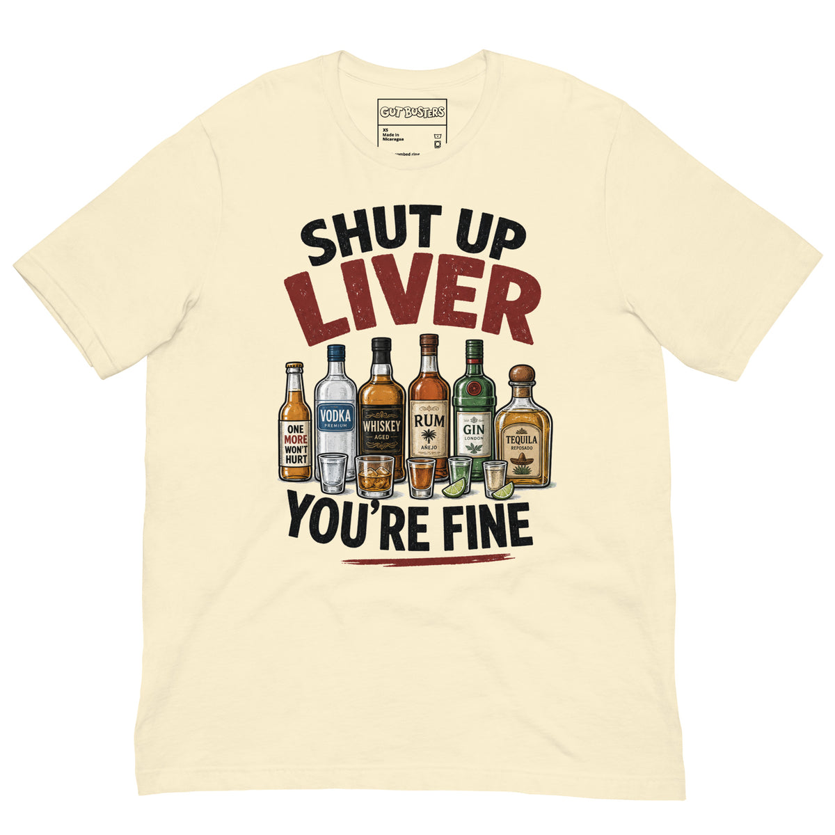 Funny "My Drinking Shirt" graphic printed on a natural unisex tee, front view