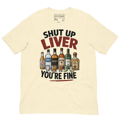 Funny "My Drinking Shirt" graphic printed on a natural unisex tee, front view