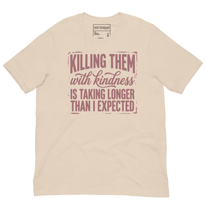 Funny "This Is Taking Way To Long" graphic printed on a soft cream unisex tee, front view