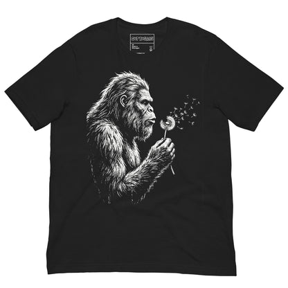 Funny "Bigfoots The Soft Giant" graphic printed on a vintage black unisex tee, front view
