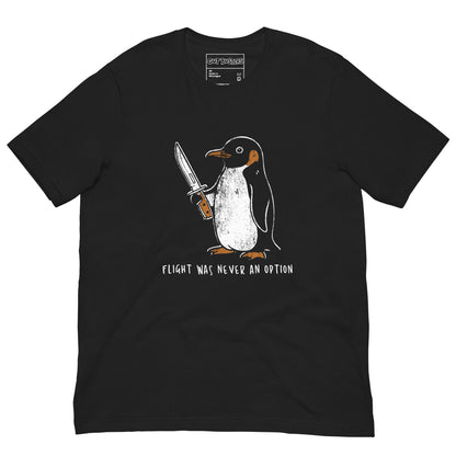 Funny "Flight Was Never An Option" graphic printed on a vintage black unisex tee, front view