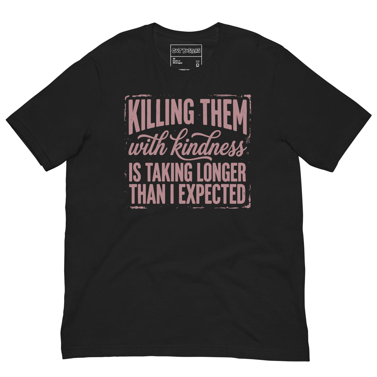 Funny "This Is Taking Way To Long" graphic printed on a vintage black unisex tee, front view