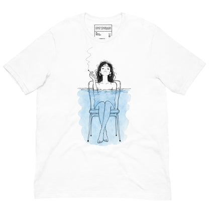 Funny "All The Wrong Things The Right Way" graphic printed on a white unisex tee, front view