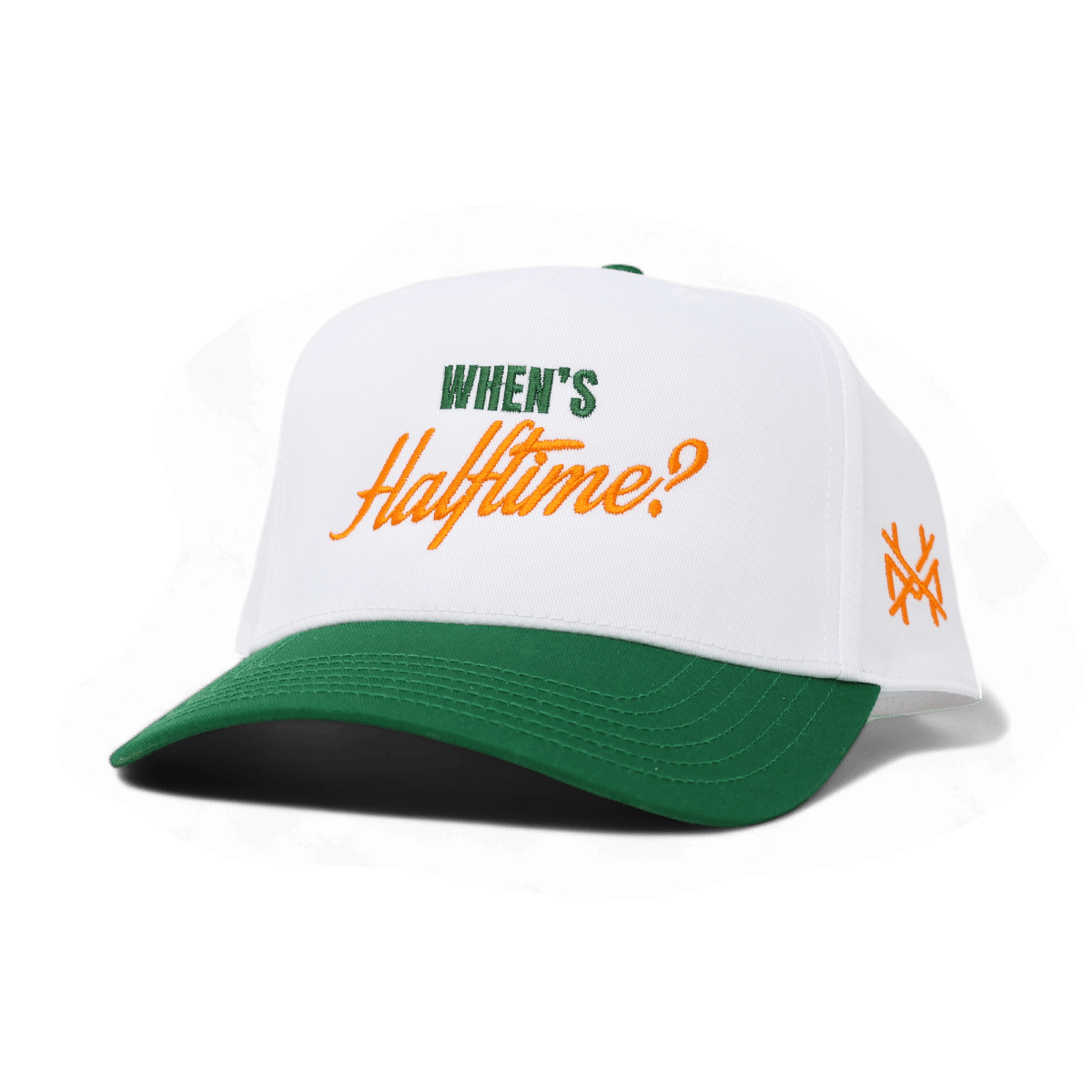 When's Halftime? Funny Embroidered Snapback Hat in Retro Kelly Green/White – Ivy + Cloth