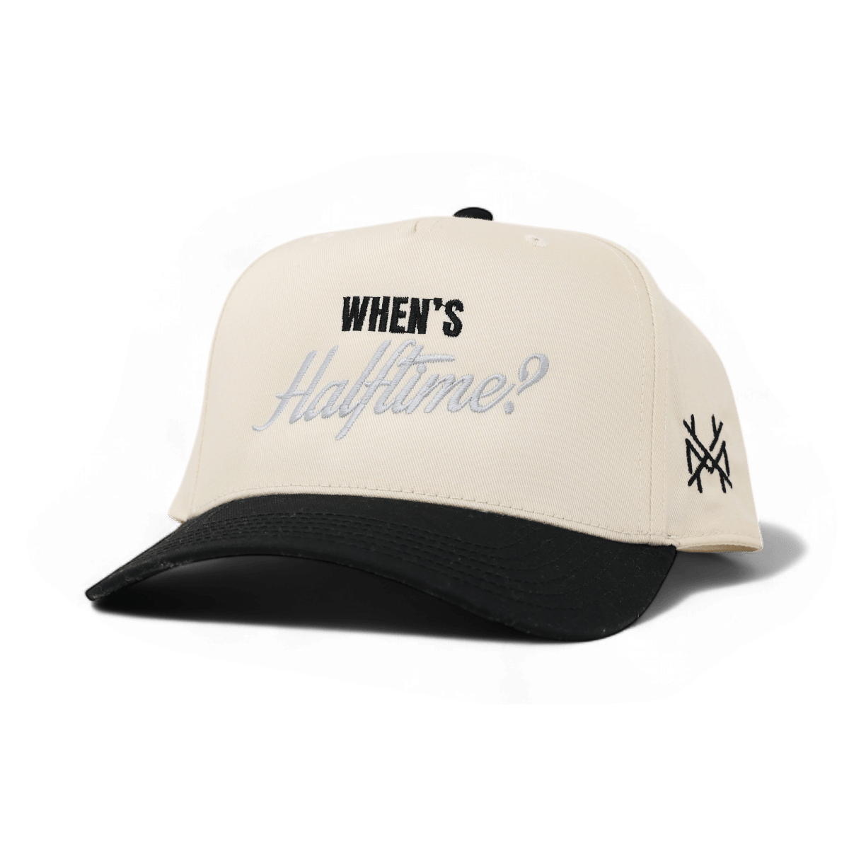 When's Halftime? Funny Embroidered Snapback Hat in Retro Black/Natural – Ivy + Cloth