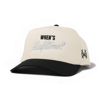 When's Halftime? Funny Embroidered Snapback Hat in Retro Black/Natural – Ivy + Cloth
