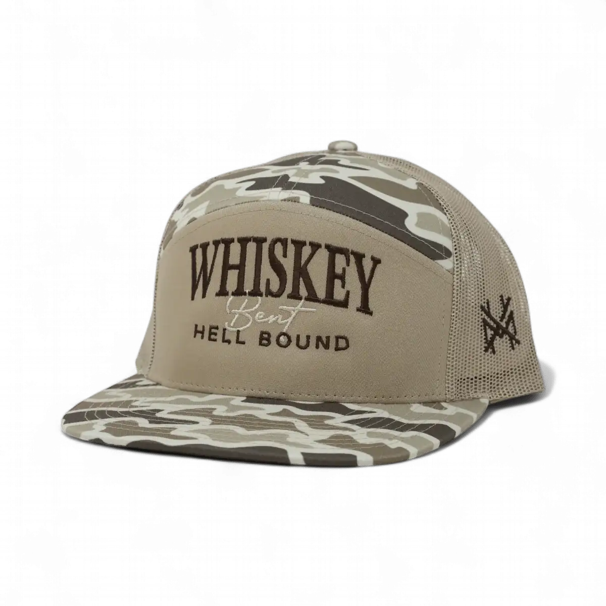 Whiskey Bent And Hell Bound Funny Embroidered Hat in 7 Panel Field Camo/Natural/Field Camo – Ivy + Cloth