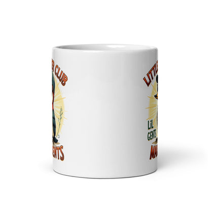 White glossy mug showing partial “Little Pecker Club” and “Lil Gents” print