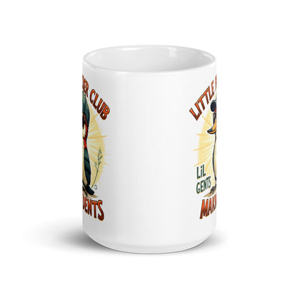 White glossy mug with partial side print: “Lil Gents” and “Makin’ Dents”