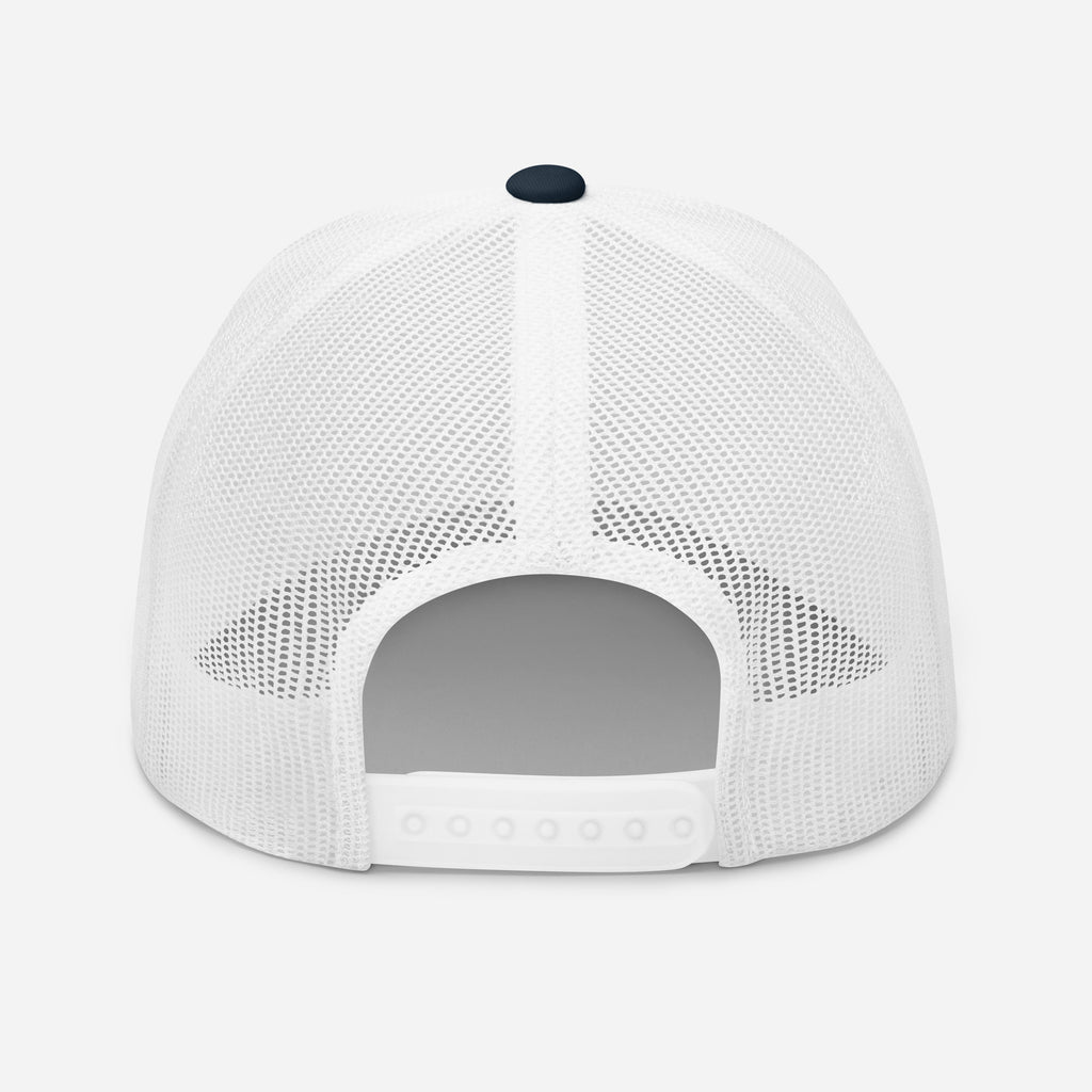 Back view of a white Christian Embroidered Hat with adjustable snap closure and mesh design