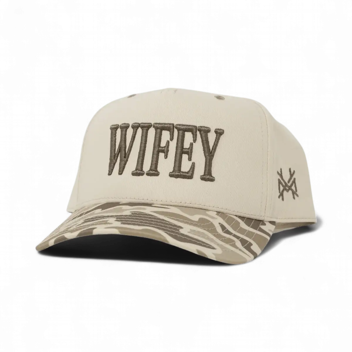 Wifey Funny Embroidered Snapback Hat in Retro Field Camo/Natural – Ivy + Cloth