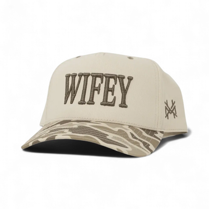 Wifey Funny Embroidered Snapback Hat in Retro Field Camo/Natural – Ivy + Cloth