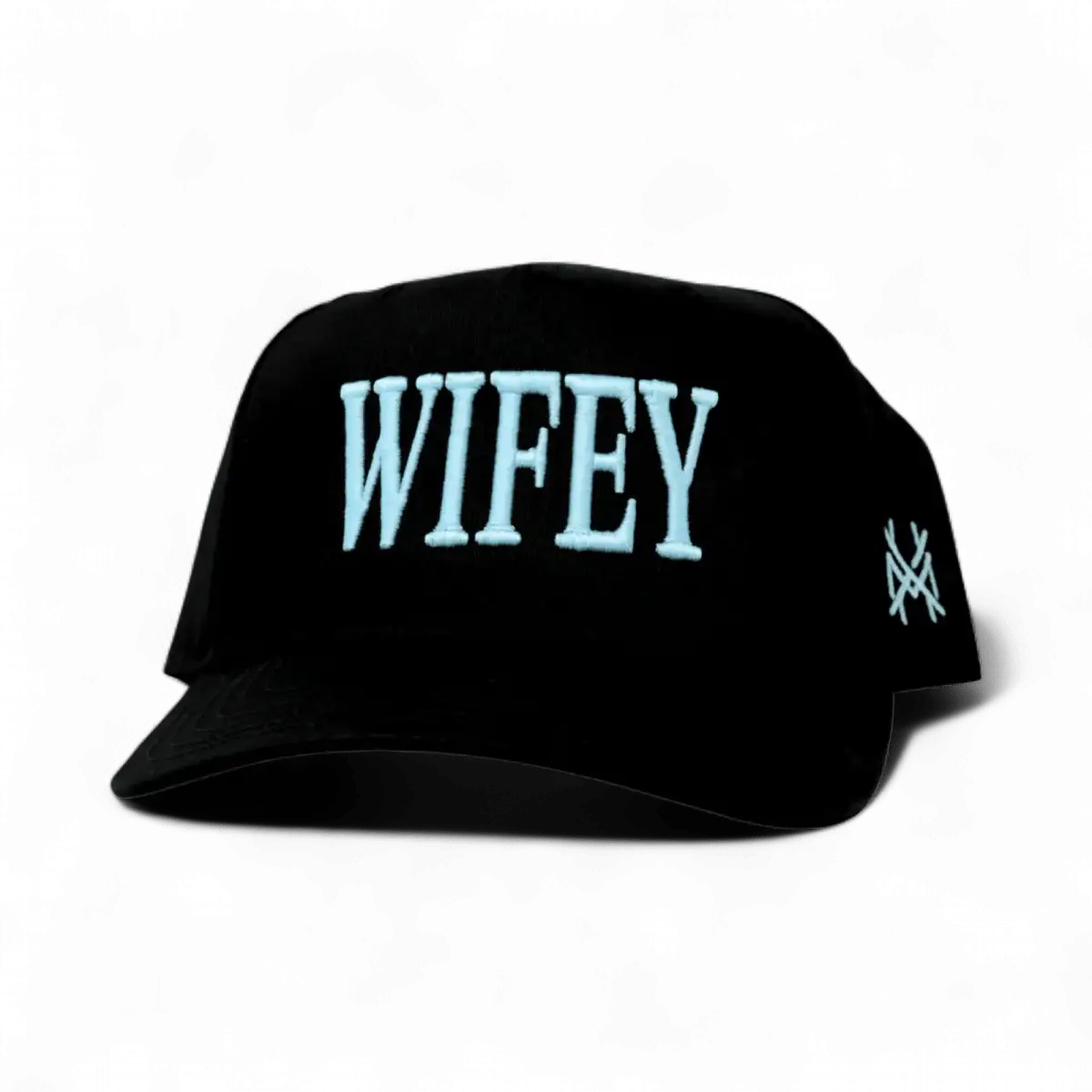 Wifey Funny Embroidered Snapback Hat in Retro Black with Blue Thread – Ivy + Cloth