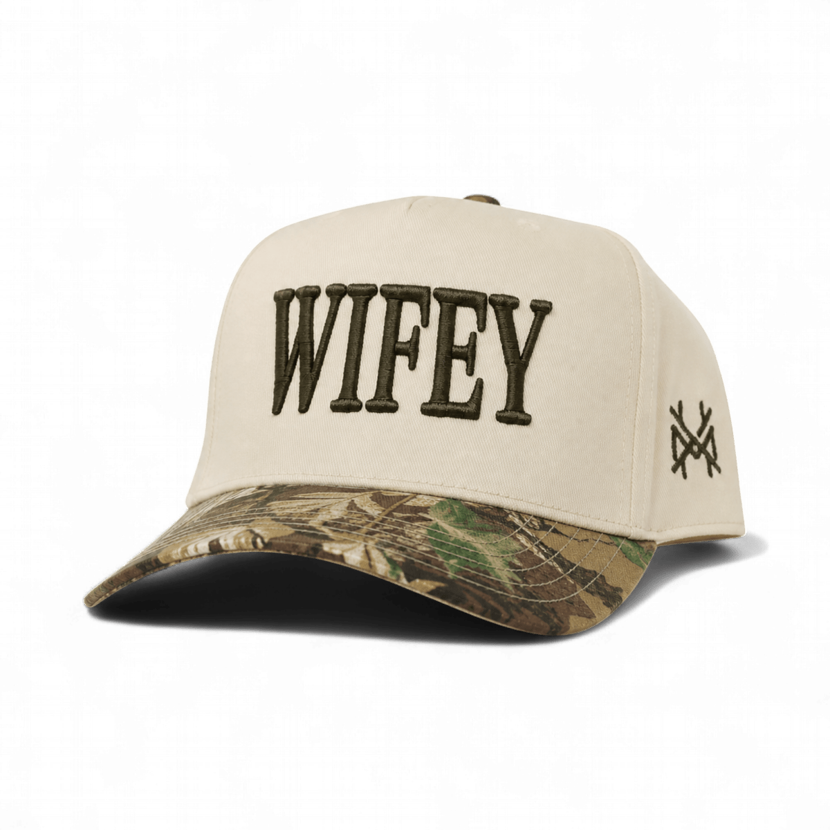 Wifey Funny Embroidered Snapback Hat in Retro Leaf Camo/Natural – Ivy + Cloth
