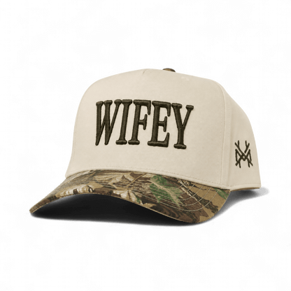 Wifey Funny Embroidered Snapback Hat in Retro Leaf Camo/Natural – Ivy + Cloth