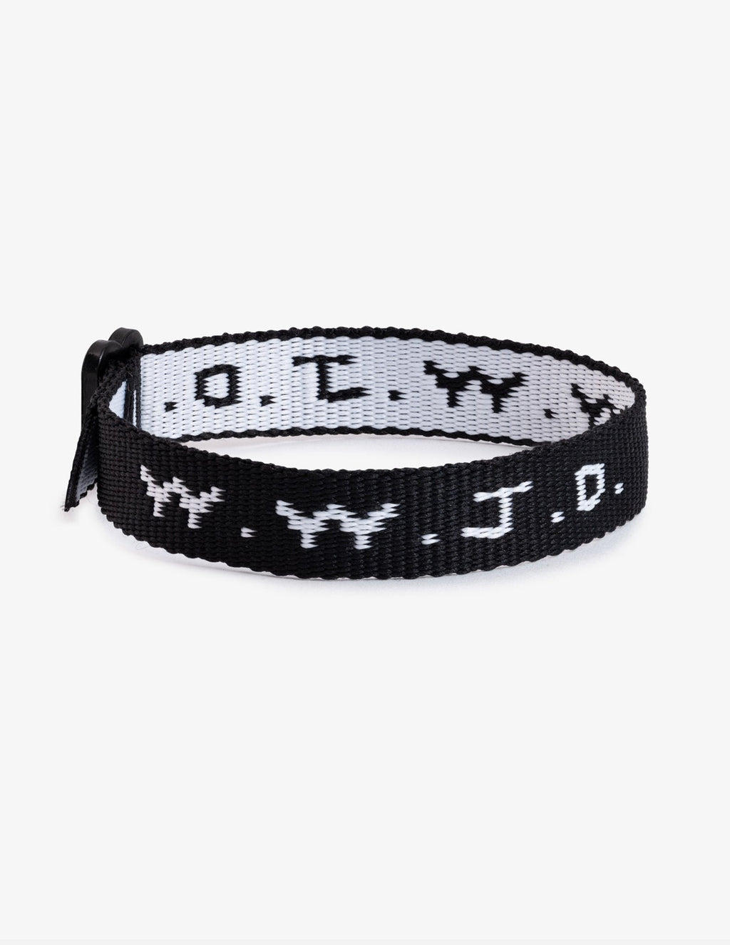 Elevated Faith Christian Jewelry Bracelet with black and white design featuring W.W.J.D. text