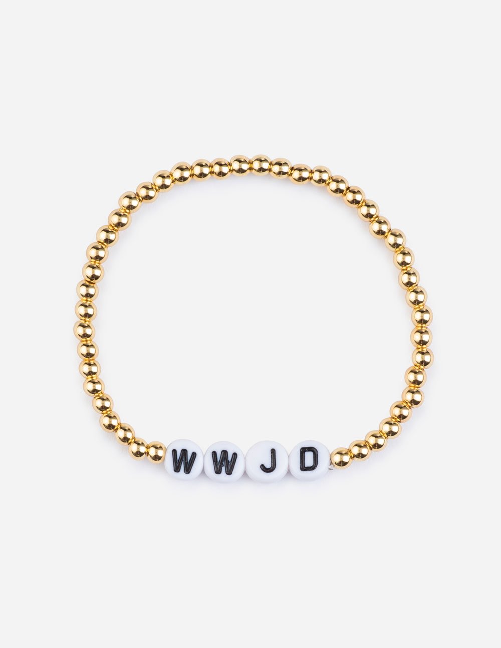 Elevated Faith Christian Jewelry Bracelet with gold beads and 'WWJD' letter accents
