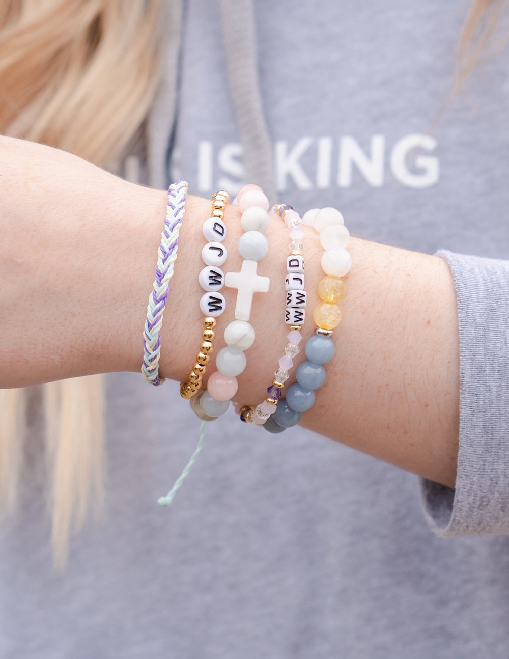 Elevated Faith Christian Jewelry Bracelet with Letter Beads and Cross Charm for Faith-Inspired Style