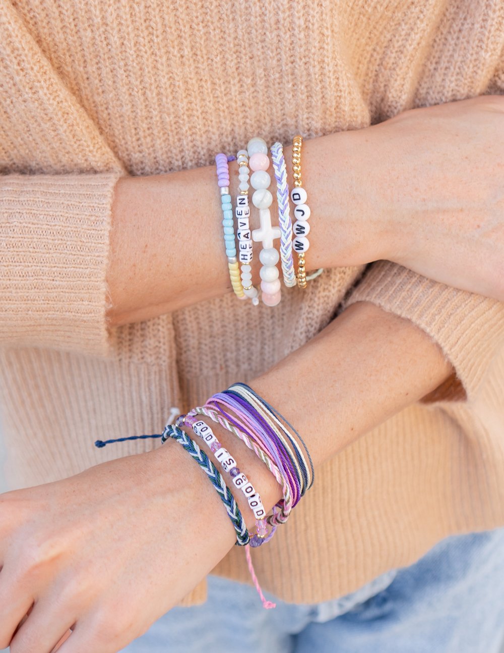 Elevated Faith Christian Jewelry Bracelet in colorful design worn on wrist for a stylish look