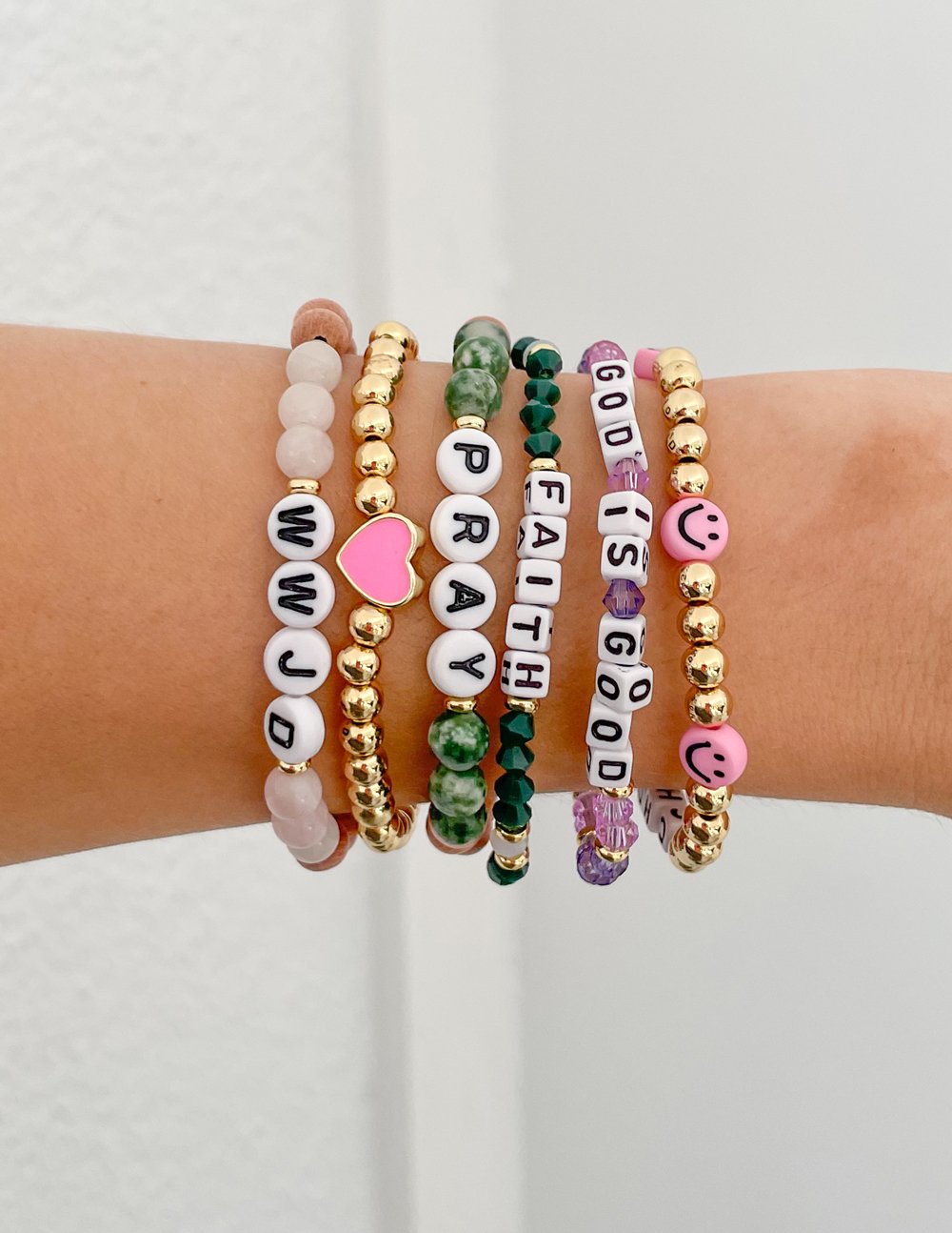Colorful Elevated Faith Christian Jewelry Bracelet set with inspiring words and charms